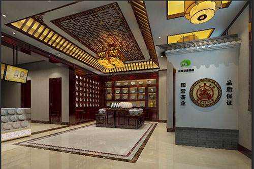 黄岛古朴典雅的中式茶叶店大堂设计效果图