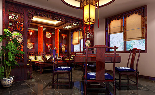 黄岛古典中式风格茶楼包间设计装修效果图