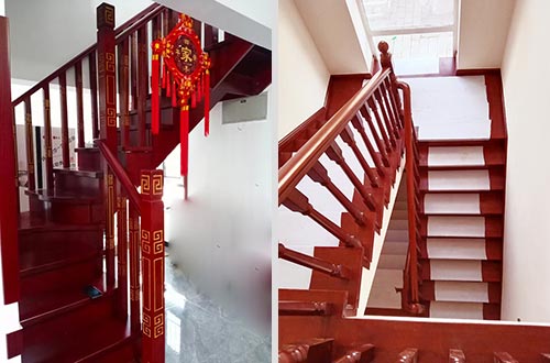 黄岛自建别墅中式实木楼梯全屋定制设计效果图
